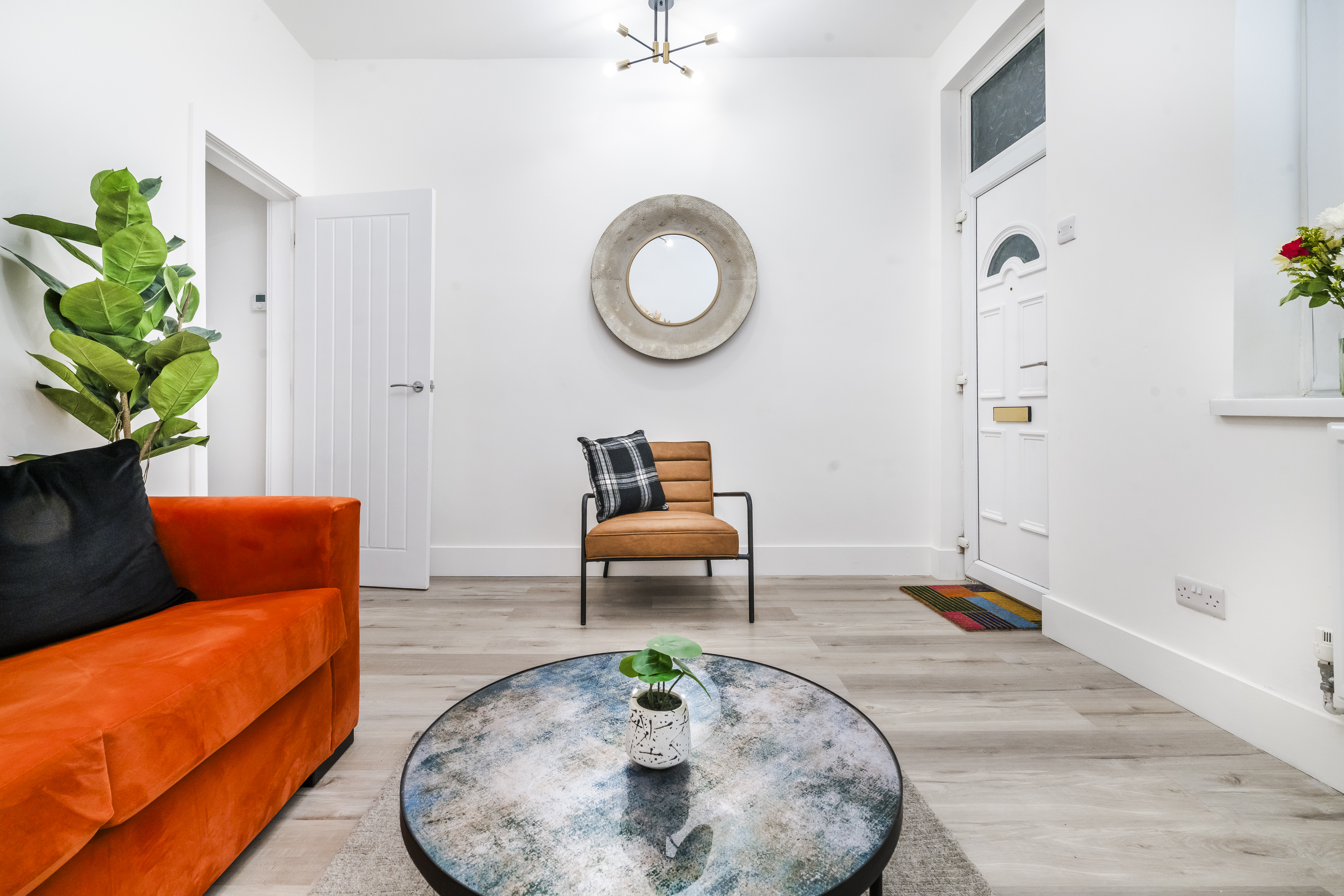 The Weaver living room with distinctive styling - serviced accommodation Staffordshire